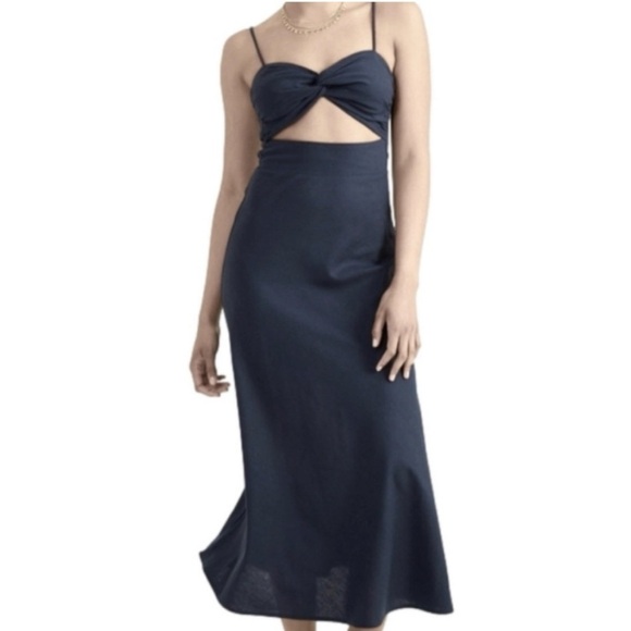 Elegant Altar’d State Navy Blue Cutout  Twist Dress - Picture 1 of 9
